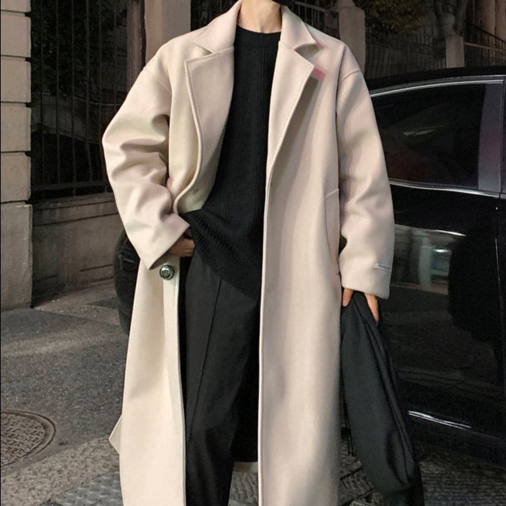 Timeless men's belted overcoat, a long tailored design perfect for elegant autumn and winter outerwear.