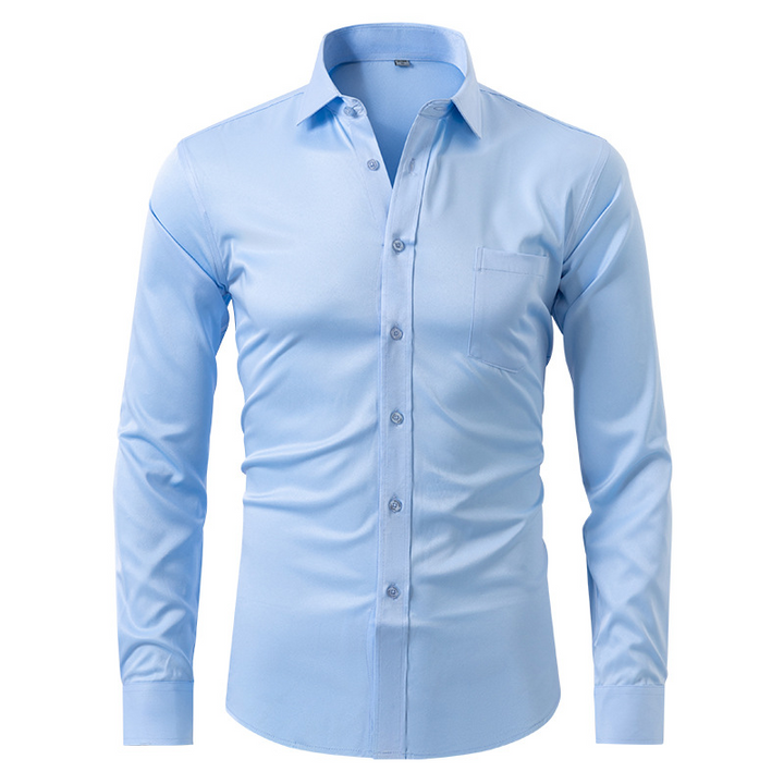 Modern men's long-sleeve dress shirt, sharp and professional for office and business fashion.