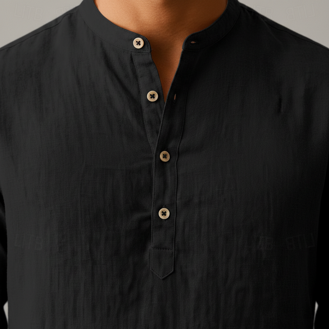 Relaxed fit men's long sleeve henley shirt, designed for ultimate casual comfort and everyday wear.
