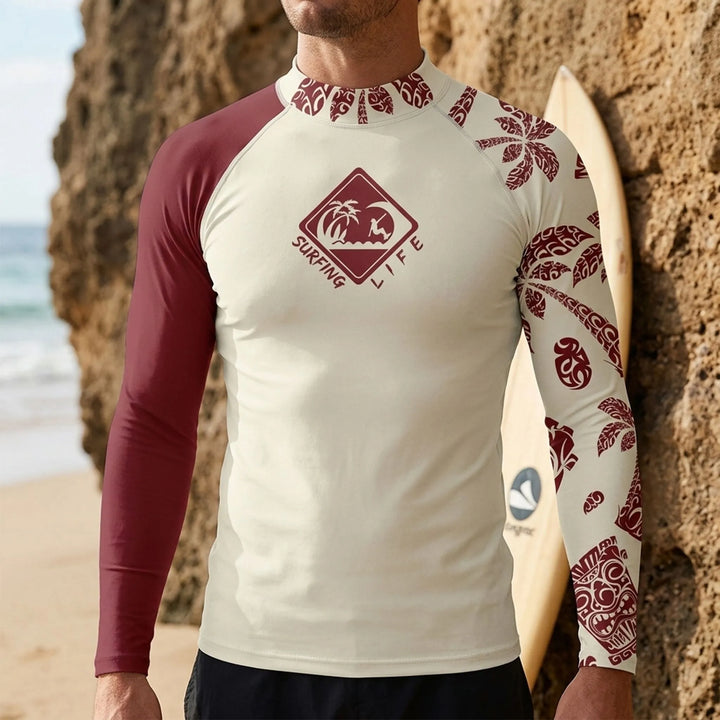 Men's long-sleeve performance rash guard in black, ideal for water sports, surfing, and sun protection.
