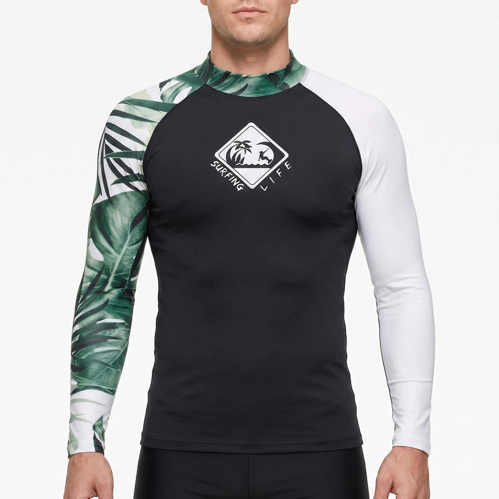 Men's long-sleeve athletic swim top, enhancing performance and comfort for serious water sports enthusiasts.