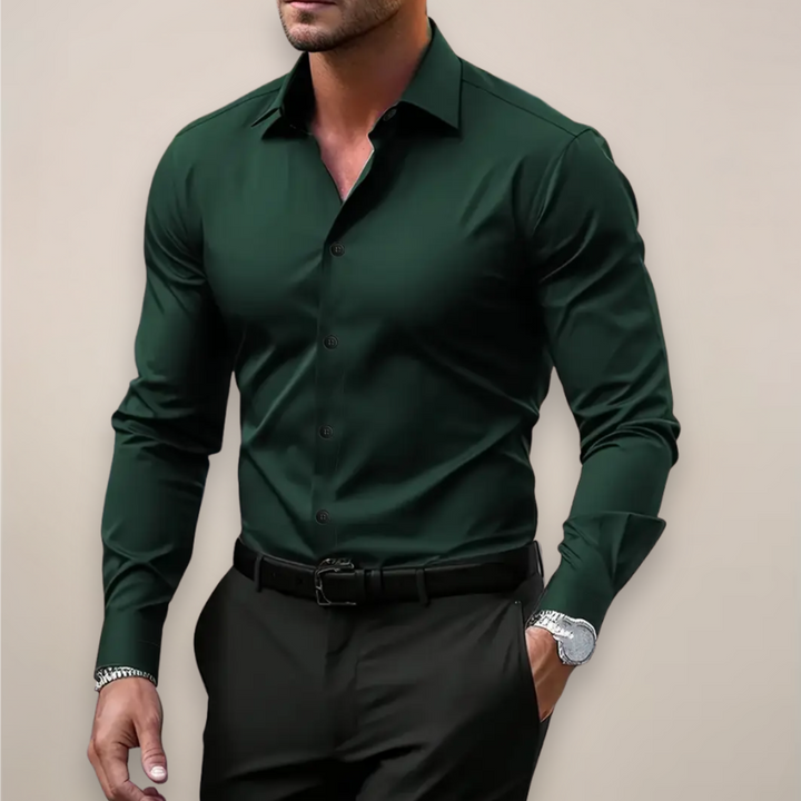 Stylish men's long-sleeve top featuring a notched collar and button placket for a polished smart casual look.