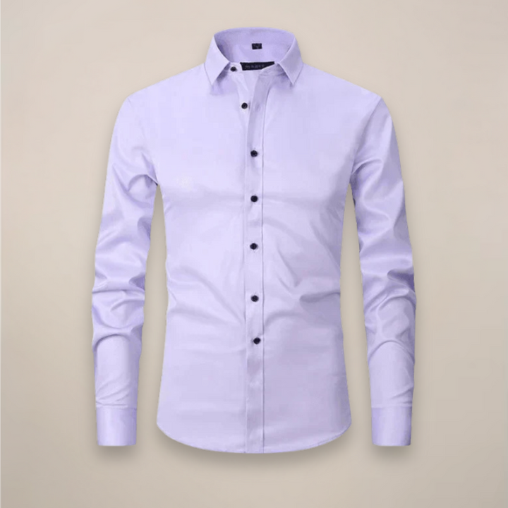 Elegant men's long-sleeve dress shirt, structured and wrinkle-resistant for events.