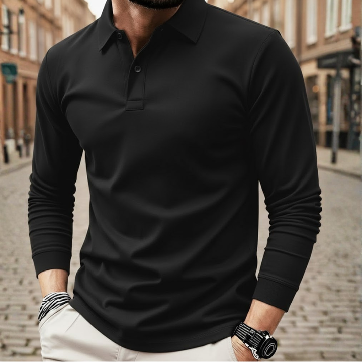 Men's loose fit long sleeve polo shirt, perfect for casual everyday wear and comfort.
