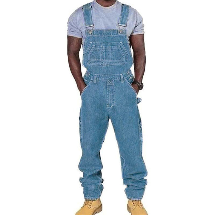 Durable men's loose fit bib overalls. Features multi-pockets for tools, perfect for work & outdoor activities.