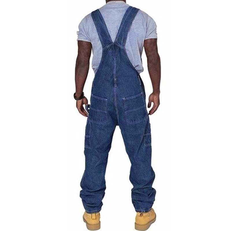 Practical men's work bib overalls, loose fit for comfort, multi-pocket design for tools & all-season wear.