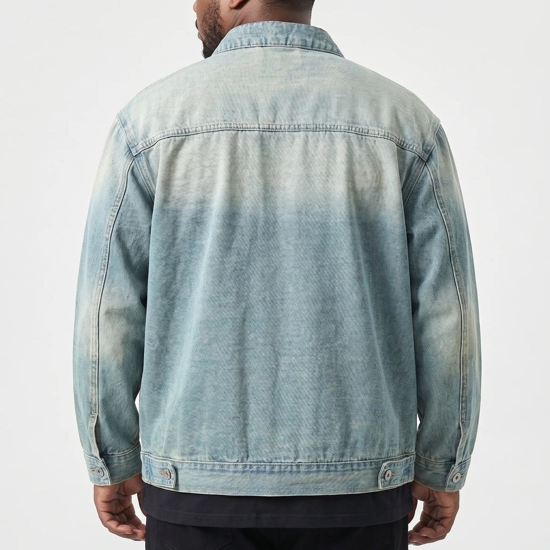 Stylish men's plus size loose fit zip-up jacket, perfect for casual outerwear and street style.