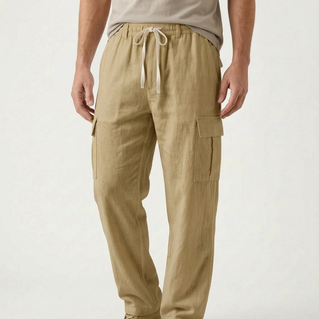 Men's utility cargo pants with a loose straight leg, drawstring waist, and spacious pockets for casual style.