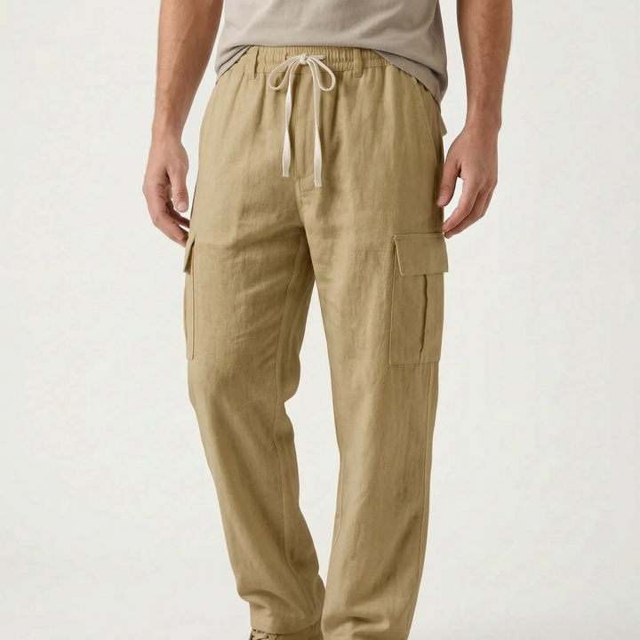 Men's utility cargo pants with a loose straight leg, drawstring waist, and spacious pockets for casual style.