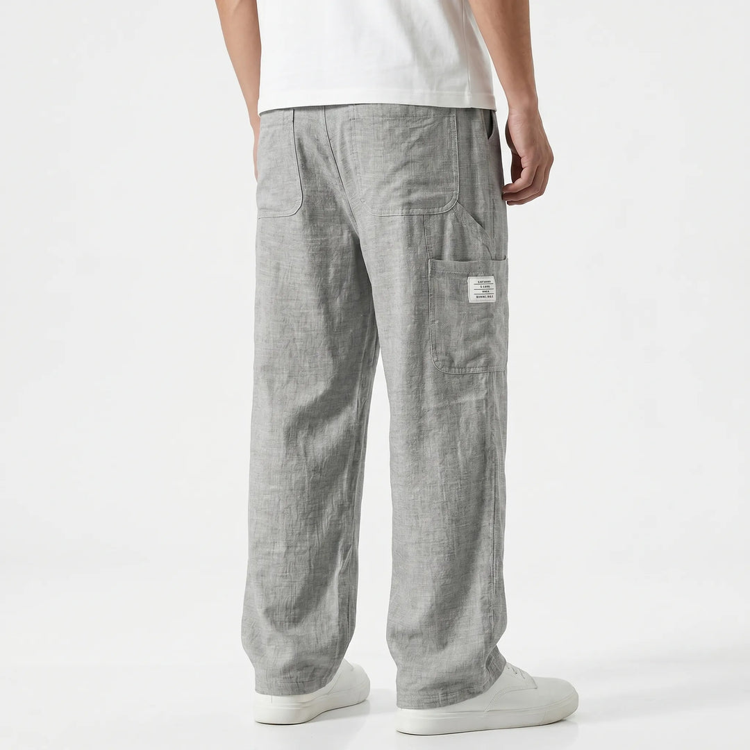 Comfortable men's loose fit straight-leg pants, perfect casual wear for summer fashion & everyday style.