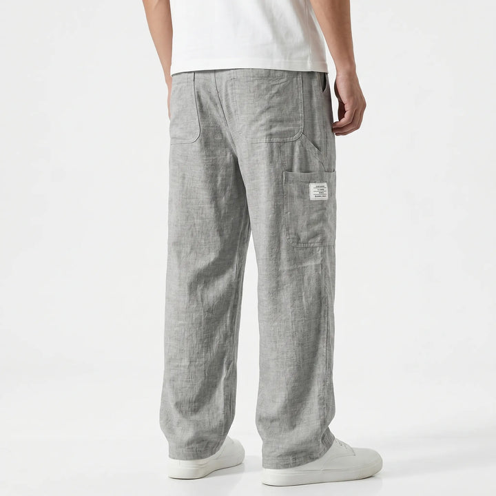 Comfortable men's loose fit straight-leg pants, perfect casual wear for summer fashion & everyday style.