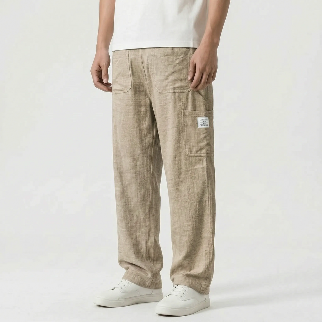 Loose straight-leg men's pants, comfortable cargo style. Perfect for casual wear & summer fashion outings.