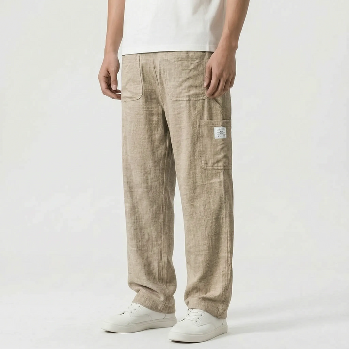 Loose straight-leg men's pants, comfortable cargo style. Perfect for casual wear & summer fashion outings.
