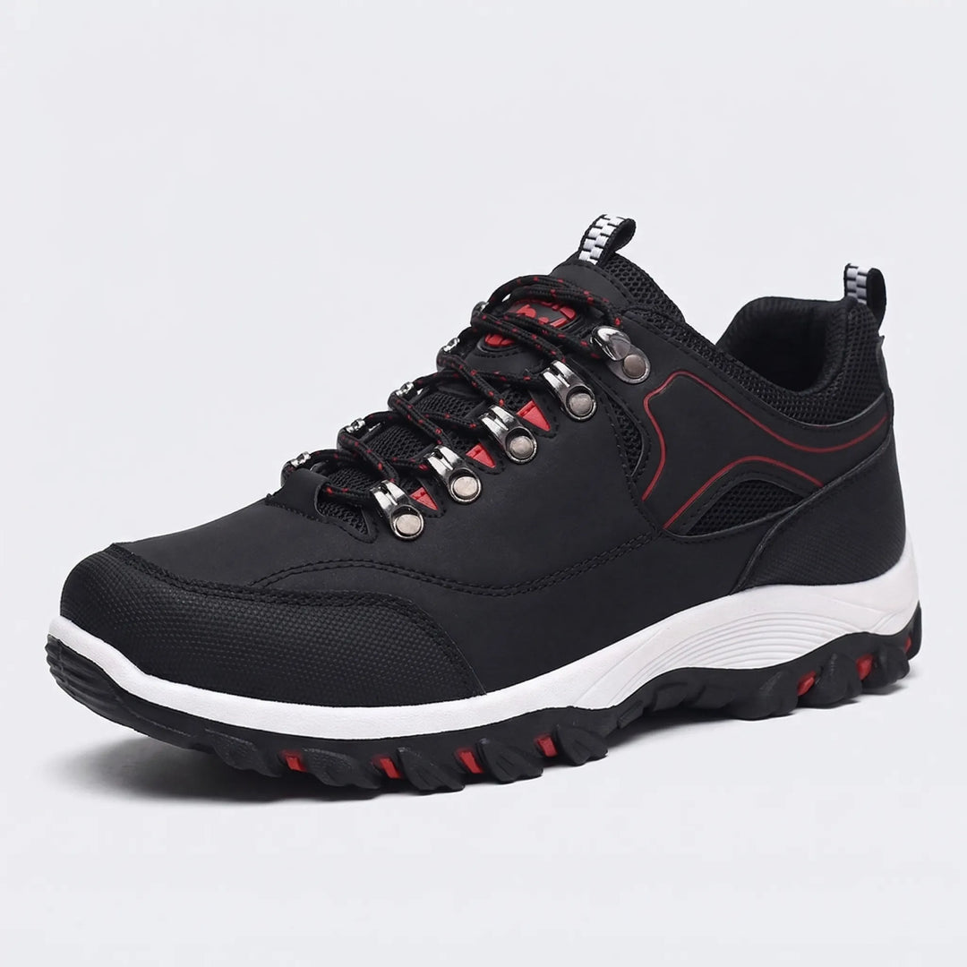 Active men's low-cut waterproof hiking shoes, designed for trail running, outdoor adventures, and all-day comfort.