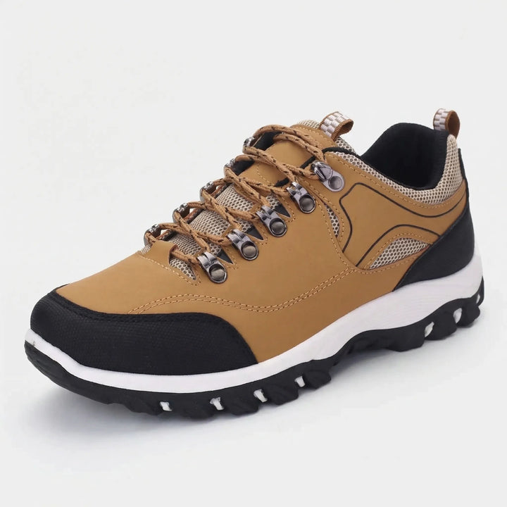 Rugged men's low-cut waterproof outdoor shoes, perfect for hiking, walking, and diverse all-terrain conditions.
