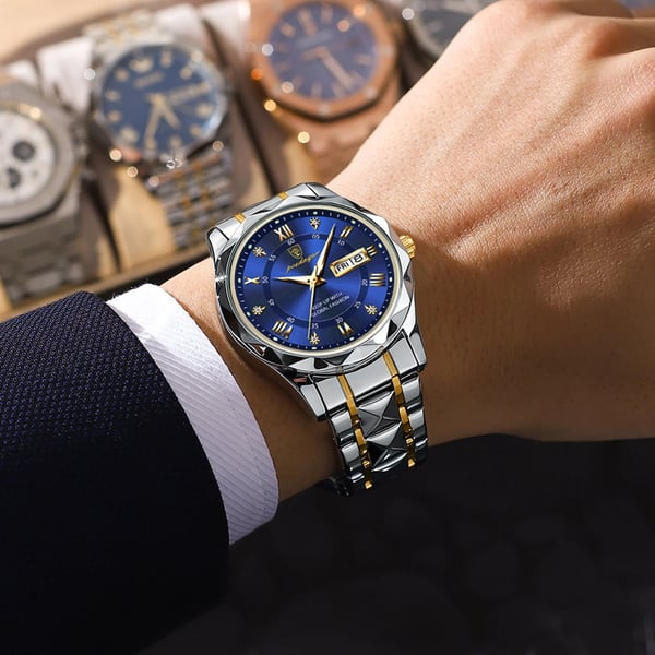 Luxury men's gold business watch, waterproof, with luminous hands and a practical date window.