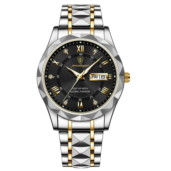 Men's durable waterproof watch, black, featuring a luminous display and precise date function.