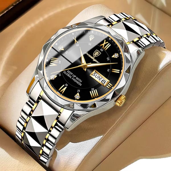 Stylish men's black waterproof dress watch with luminous hands and a sleek date display.
