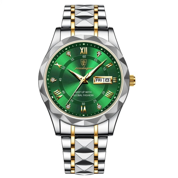 Premium men's quartz watch, gold tone, waterproof with a luminous dial and date for any occasion.
