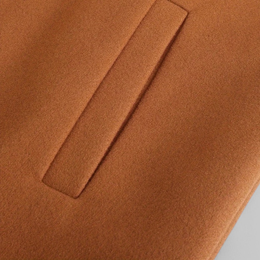 Elegant men's cold weather winter coat, minimalist button style for smart casual autumn outerwear.