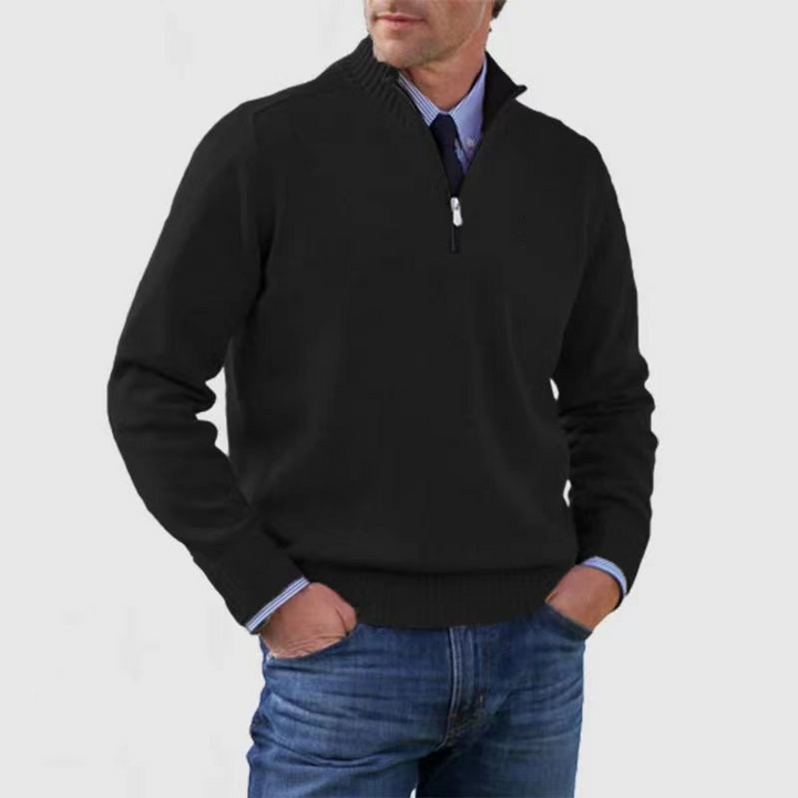 Comfortable men's half-zip mock neck sweater. Stylish pullover for winter fashion & layering.