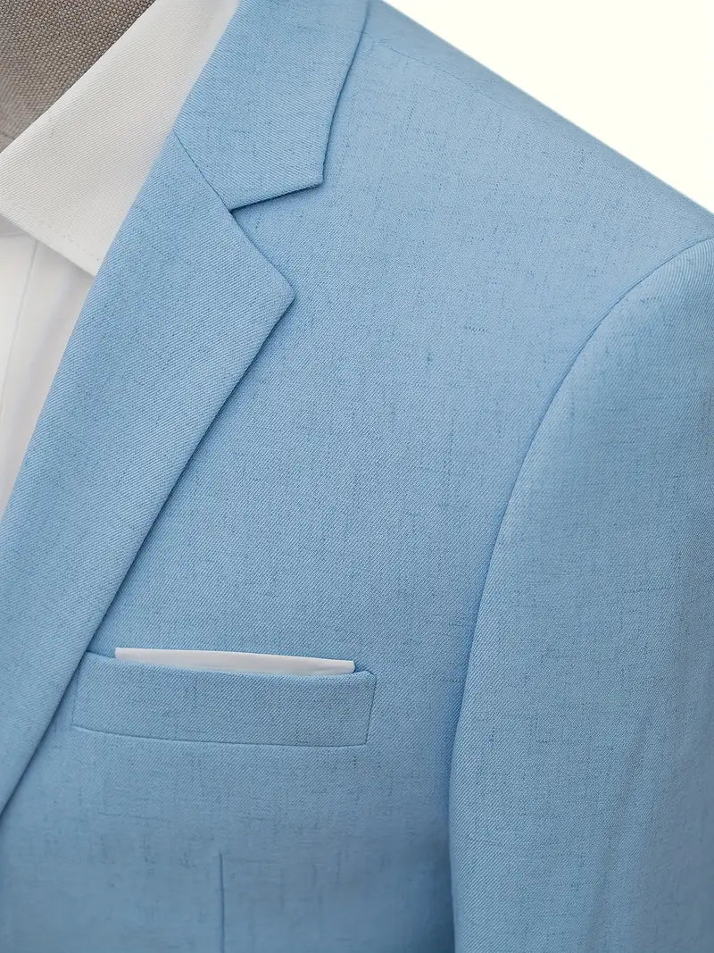 Stylish menswear: flat collar suit. Ideal for office wear, business meetings, and elegant spring summer events.