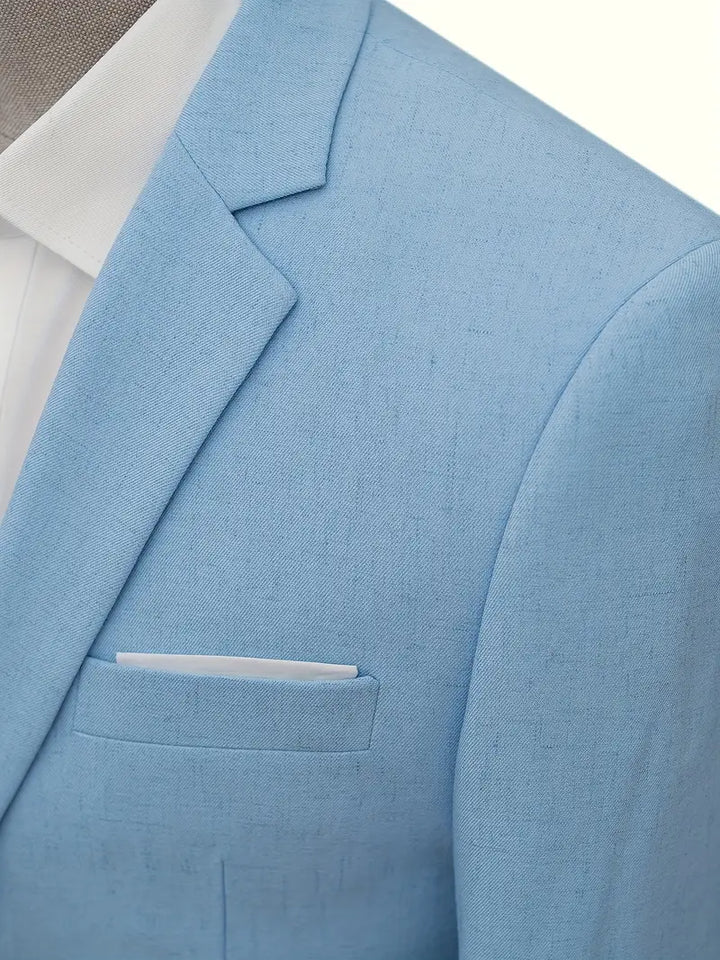 Stylish menswear: flat collar suit. Ideal for office wear, business meetings, and elegant spring summer events.
