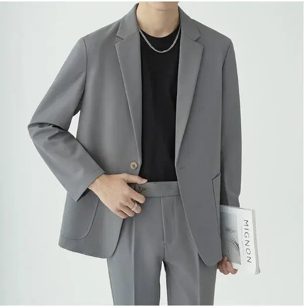 Tailored fit men's minimalist suit set, perfect for business attire, formal events & special occasions.