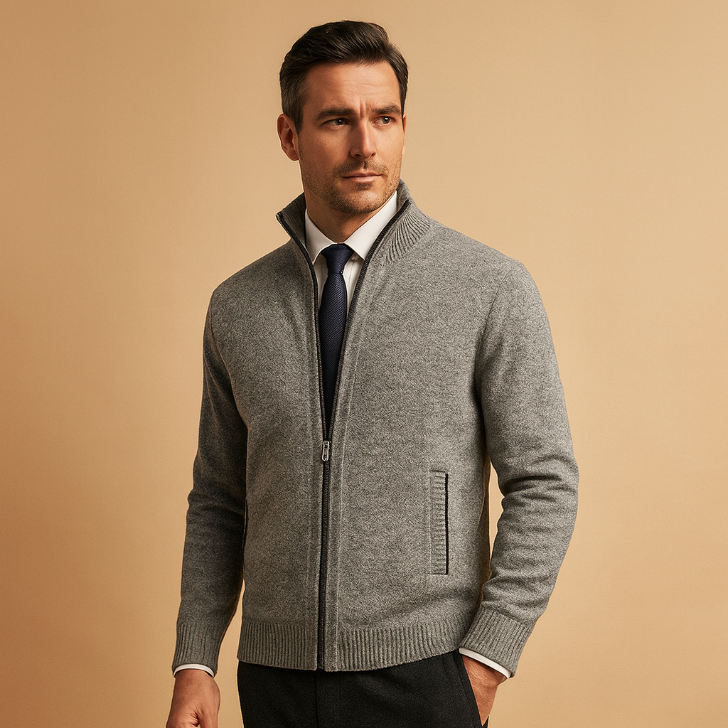 Stylish men's Nathan cardigan, a comfy zipped outerwear piece for everyday casual elegance.