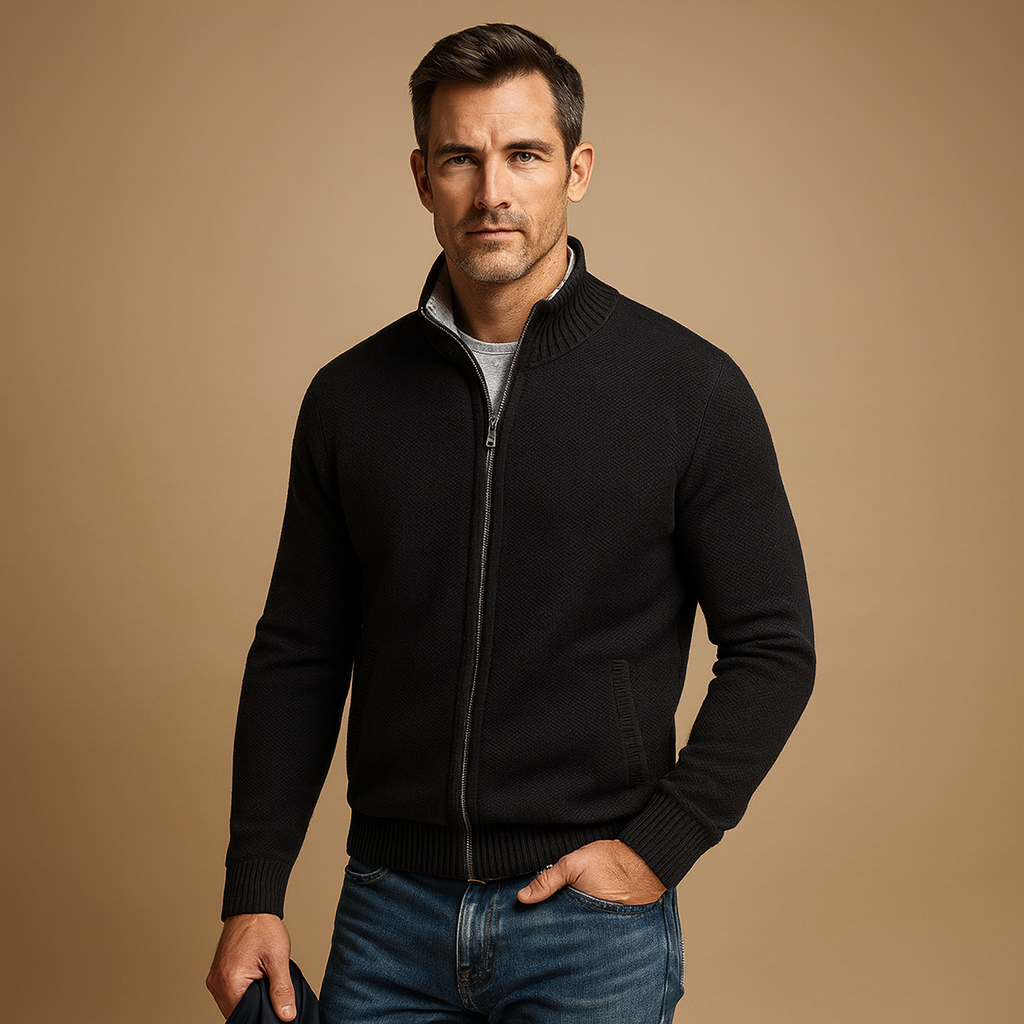 Effortless men's zipped cardigan. Perfect autumn & winter outerwear for daily comfort & style.