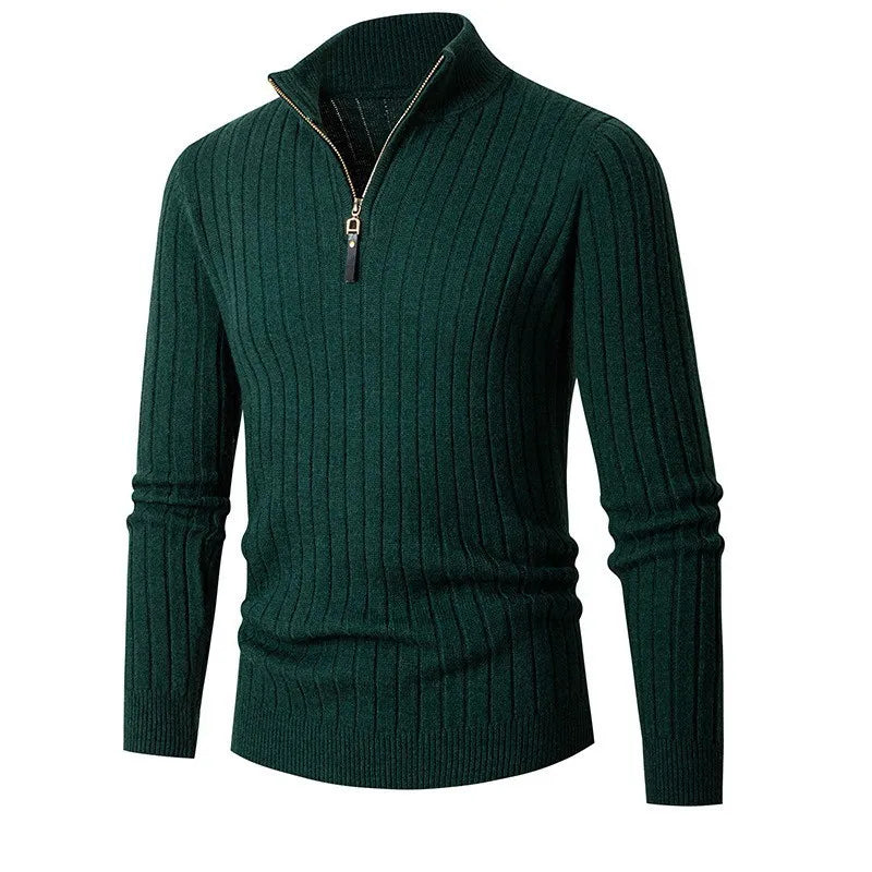 Comfortable men's ribbed half-zip sweater, a modern cardigan perfect for casual or smart casual styles.