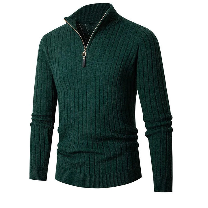 Comfortable men's ribbed half-zip sweater, a modern cardigan perfect for casual or smart casual styles.