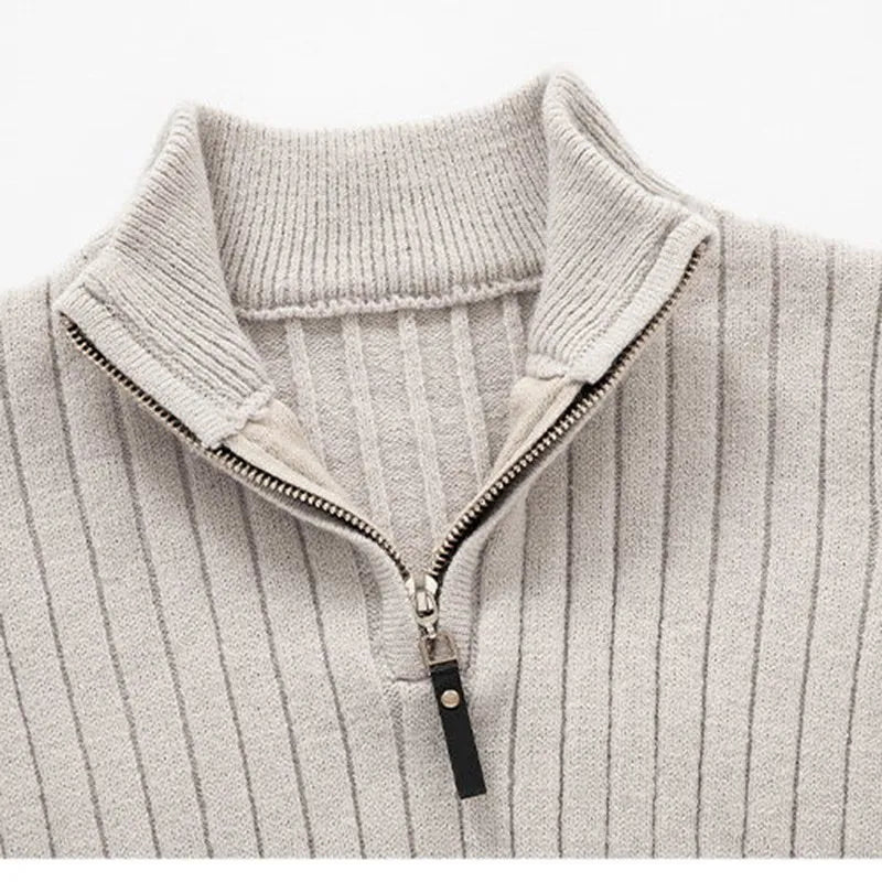 Stylish men's half-zip ribbed knit sweater. Modern, comfortable, and versatile for casual wear.