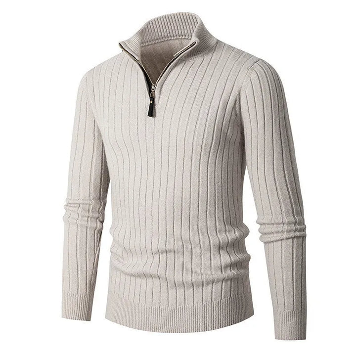 Cozy men's ribbed half-zip sweater, offering a comfortable and stylish look for everyday casual wear.