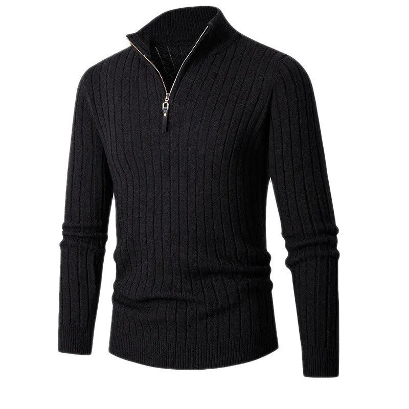 High-quality men's ribbed half-zip sweater, a comfortable and stylish cardigan for refined looks.