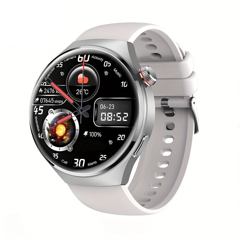 Stylish men's touchscreen smartwatch with NFC payments, GPS, and health monitoring features.