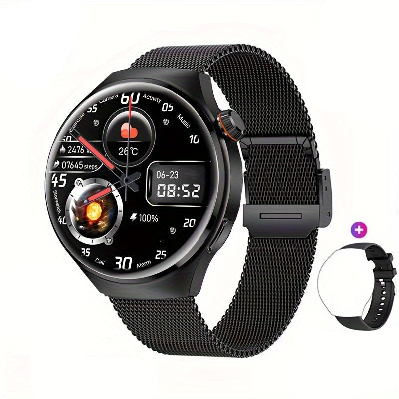 Sleek men's digital smartwatch with vibrant touchscreen, NFC, and comprehensive health tracking.