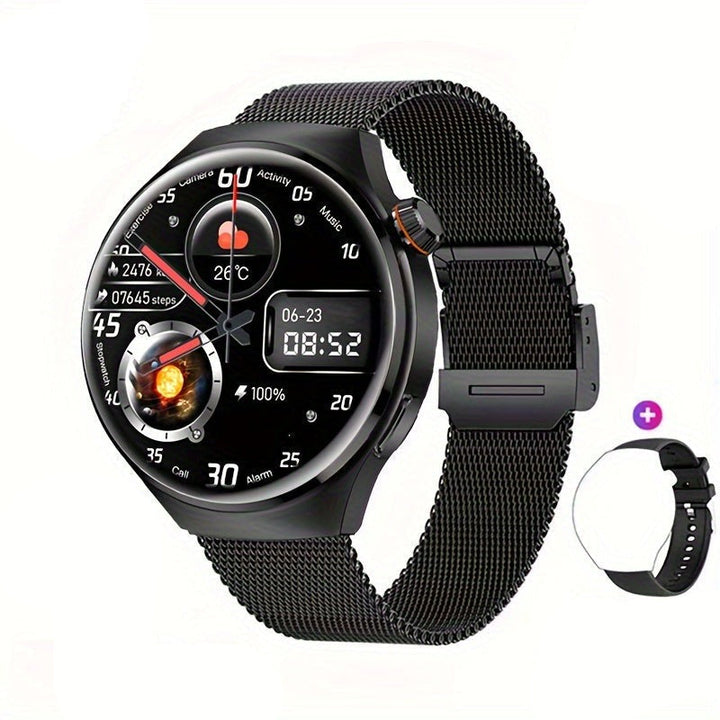 Sleek men's digital smartwatch with vibrant touchscreen, NFC, and comprehensive health tracking.