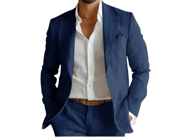 Stylish men's relaxed fit summer blazer with an open chest design, lightweight and breathable for hot weather.