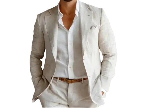 Casual men's open chest blazer, ideal for summer events, offering a comfortable relaxed fit and stylish look.