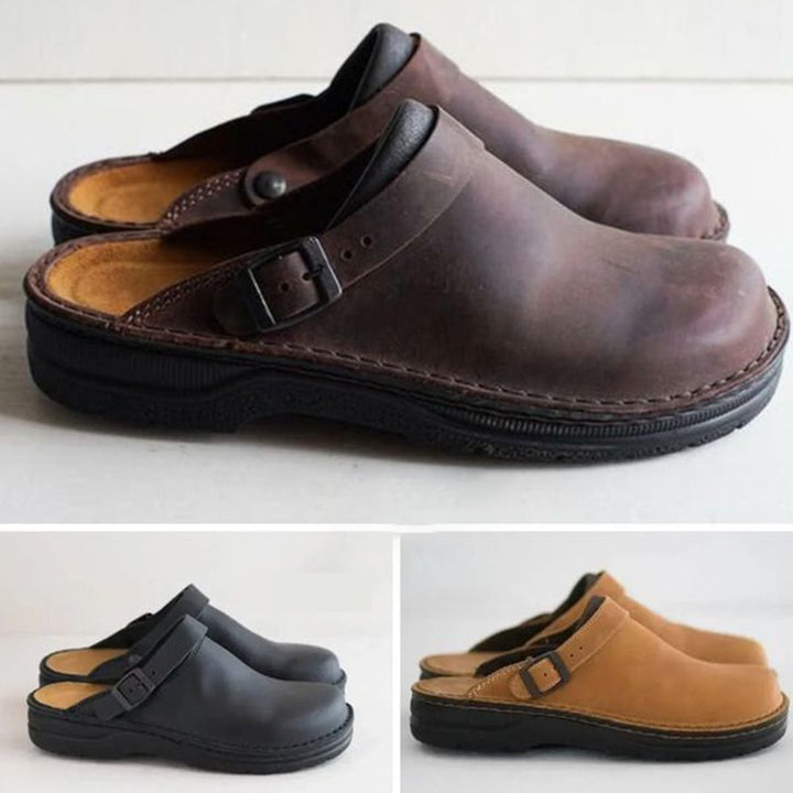 Men's casual orthopedic clogs offering superior foot support. Slip-on design provides easy, comfortable footwear for men.