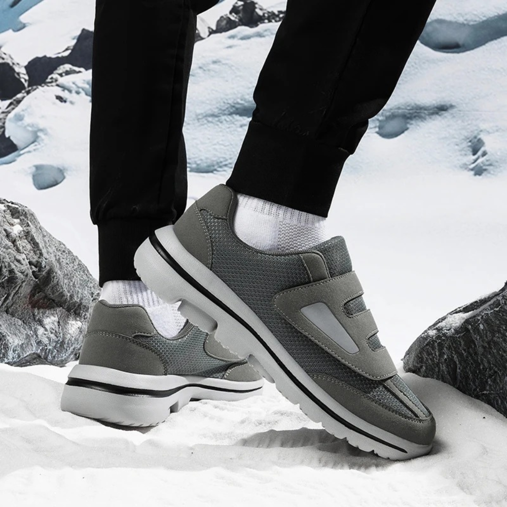 Easy slip-on men's orthopedic shoes with adjustable closure, perfect for elderly or diabetic foot care.