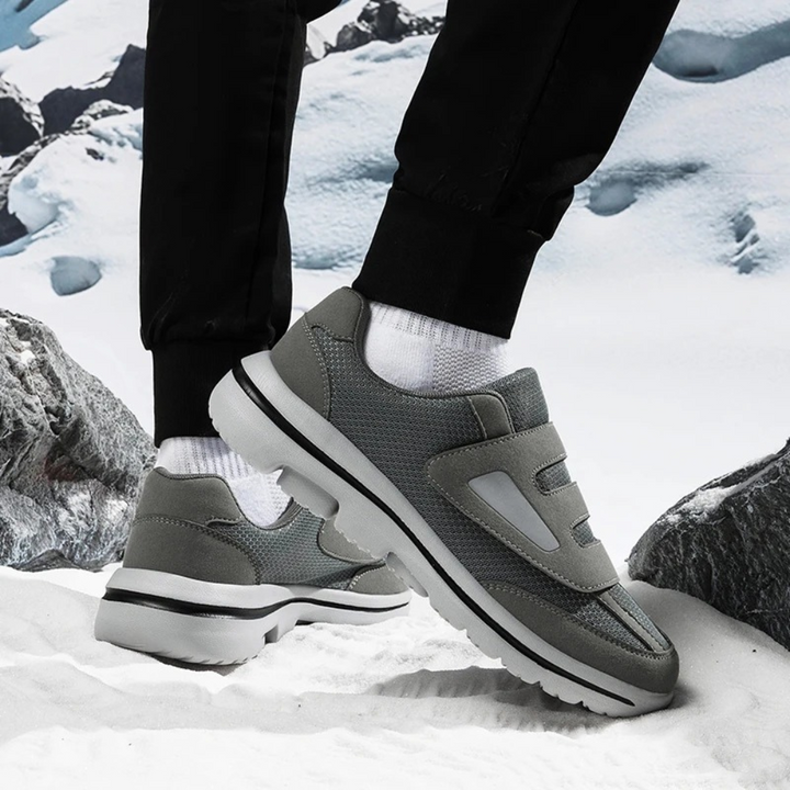 Easy slip-on men's orthopedic shoes with adjustable closure, perfect for elderly or diabetic foot care.