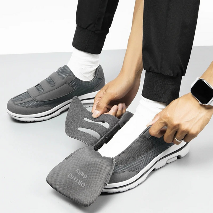 Men's orthopedic shoes for elderly & diabetic feet, offering gentle support, wide fit, and adjustable comfort.