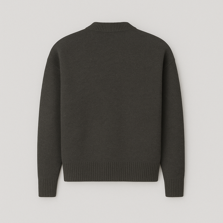 Men's oversized crew neck sweater featuring a charming heart motif, great for casual, comfortable wear.