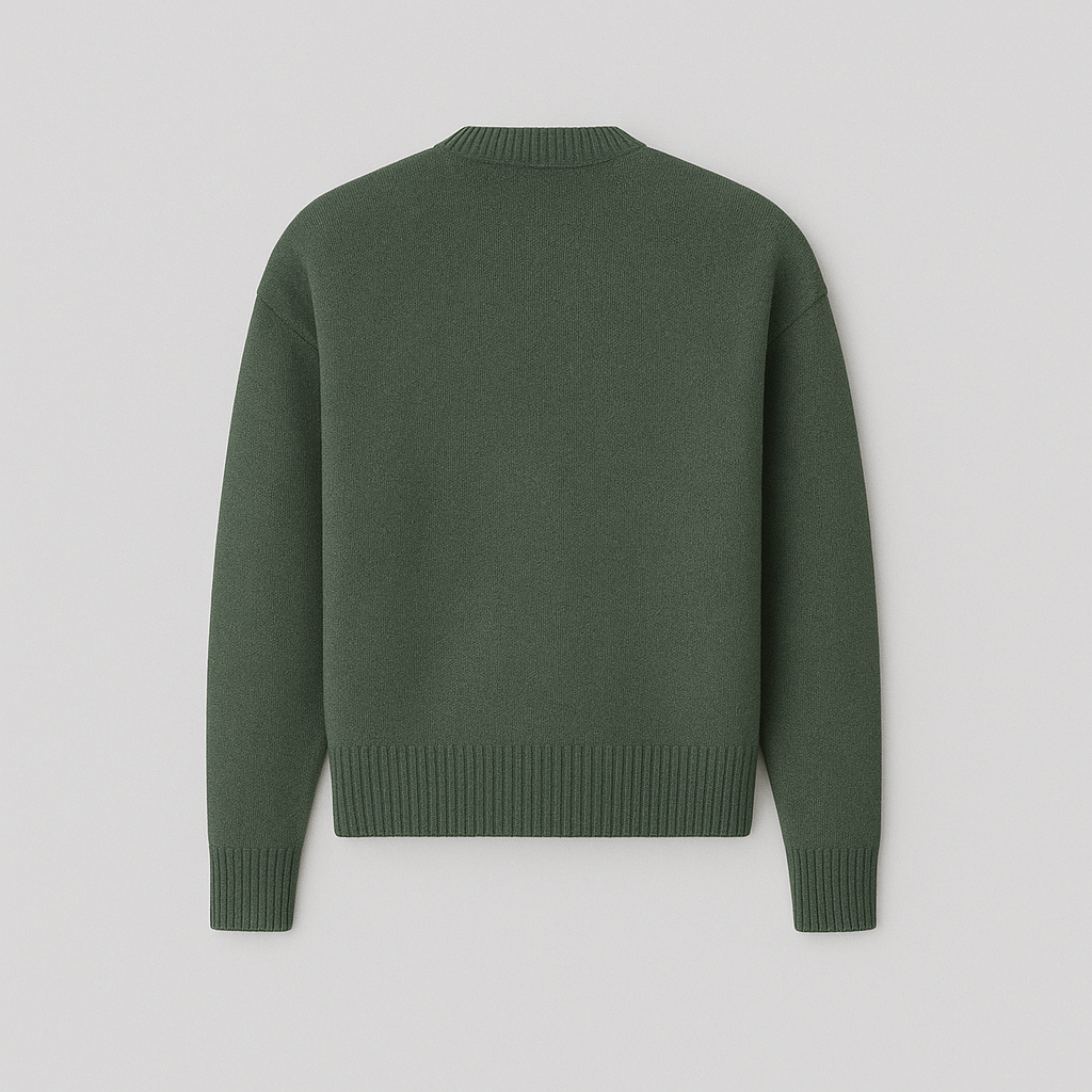 Men's oversized heart motif sweater styled for a relaxed, everyday look, featuring a comfortable crew neck.
