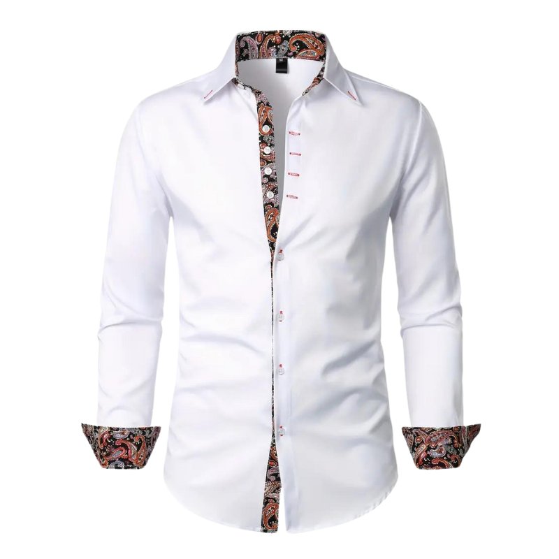 Stylish men's slim fit paisley patterned shirt, long sleeve, unique design for modern menswear.