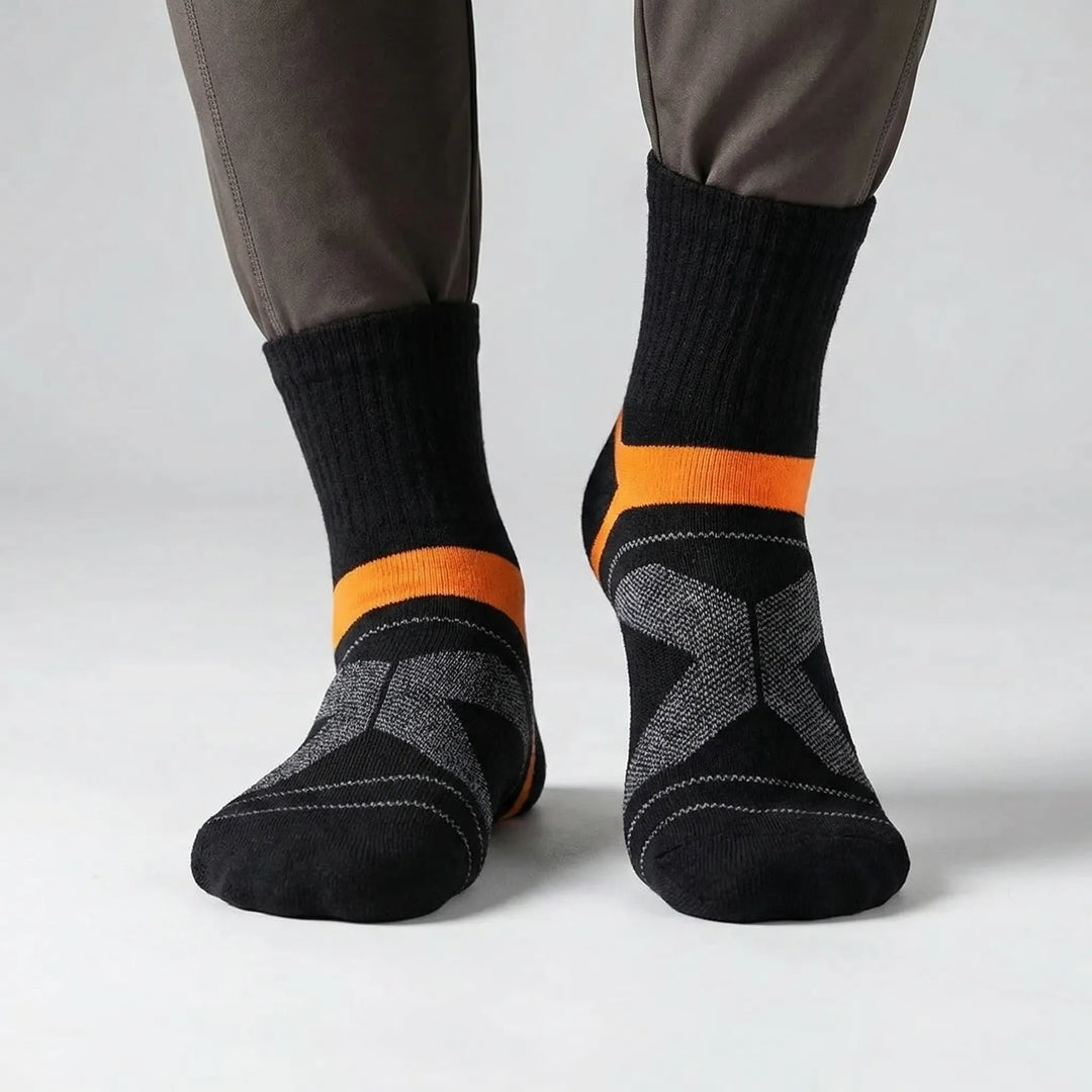 Cushioned men's ankle athletic socks provide comfort for running, hiking, and active sports.
