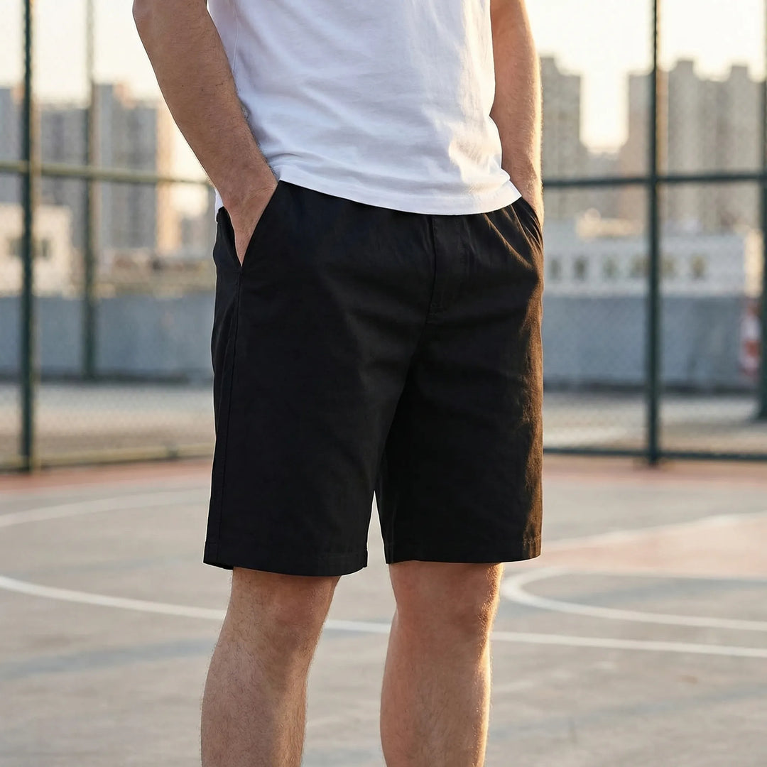 Men's plus size knee-length casual shorts with elastic waist, relaxed fit for comfort & streetwear style.
