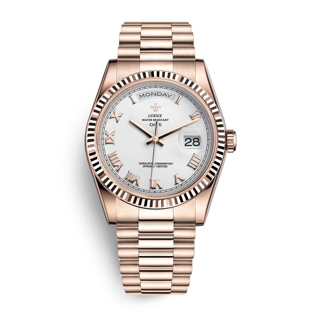 Men's Premium Automatic Day-Date Watch, elegant self-winding timepiece. Classic wrist accessory.